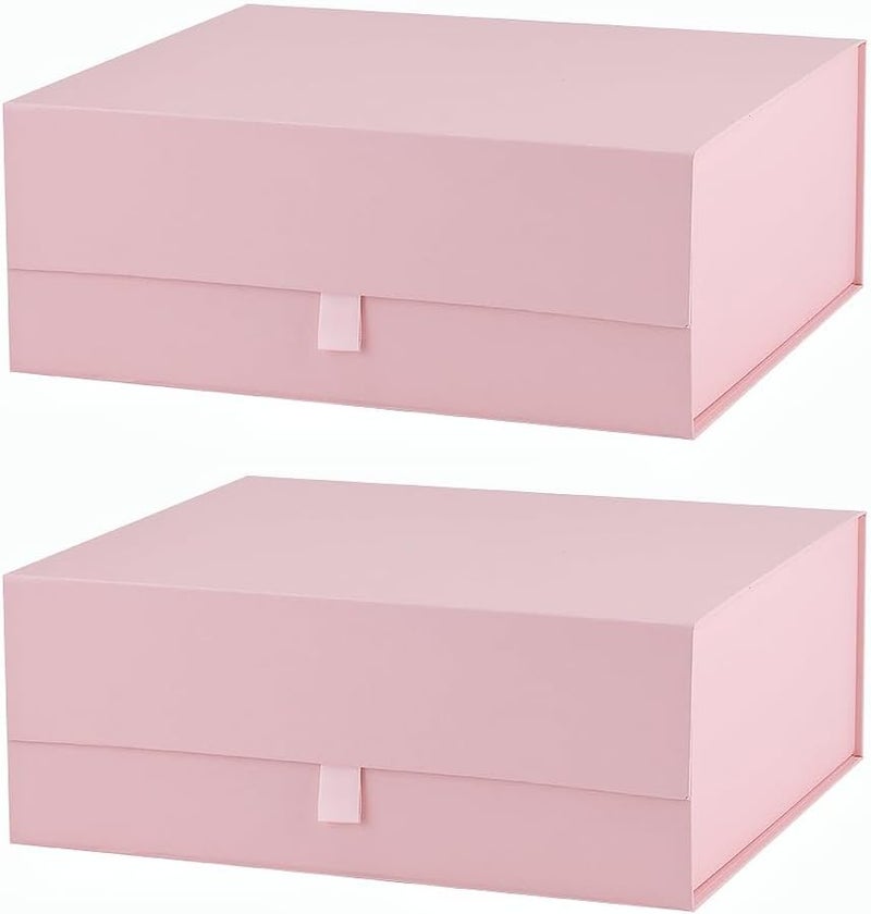 PLINJOY 2 Pcs Pink Gift Box Large 13.5x11.8x4.7 Inches, Pink Gift Boxes for Presents with Magnetic Closure Lid, Luxury Gift Box Rectangle Collapsible Boxes for Gift Packaging - Image 1
